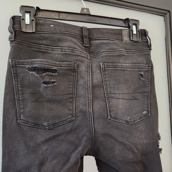American Eagle Next Level Stretch High Waisted Distressed Skinny Jeans Black - Picture 5 of 7